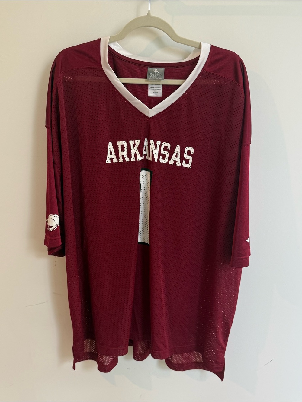 Arkansas Maroon V-Neck Jersey with White Trim
